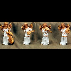 White and Gold Resin Standing Angels, 5" (12.7 cm) / Set of 4