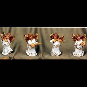 White and Gold Resin Standing Angels, 4" (10 cm) / Set of 4