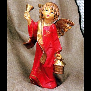 Red and Gold Resin Standing Angel, 5.5" (14 cm) / Set of 2