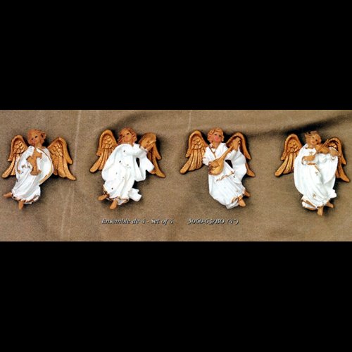 White and Gold Resin Wall Angels, 4" (10 cm) / Set of 4