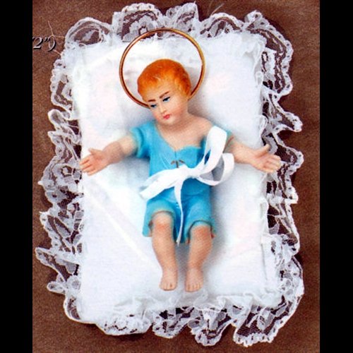 Pers. Enfant-Jesus 6.5" (16.5 cm) avec robe bleu sur coussin