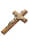 Wood Crucifix 6,5 x 12 cm, Gold Finish Metal Corpus