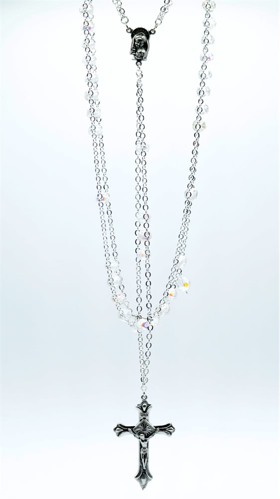 GLASS AB LADDER ROSARY, 20" CRYSTAL