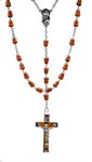 Rosary, Brown Beads, Silver & Brown Cross