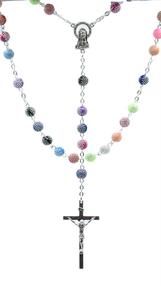 Rosary, 7mm Multicolored Plastic Bds, S-F Corpus