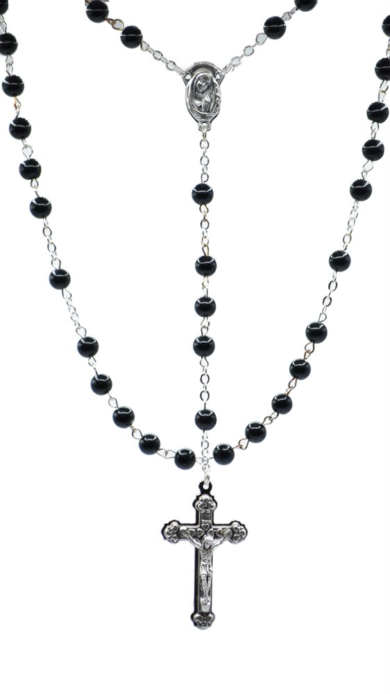 Rosary, 6mm black onyx beads, 26''