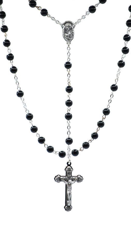 Chapelet avec perles noir onyx 6 mm, 66 cm