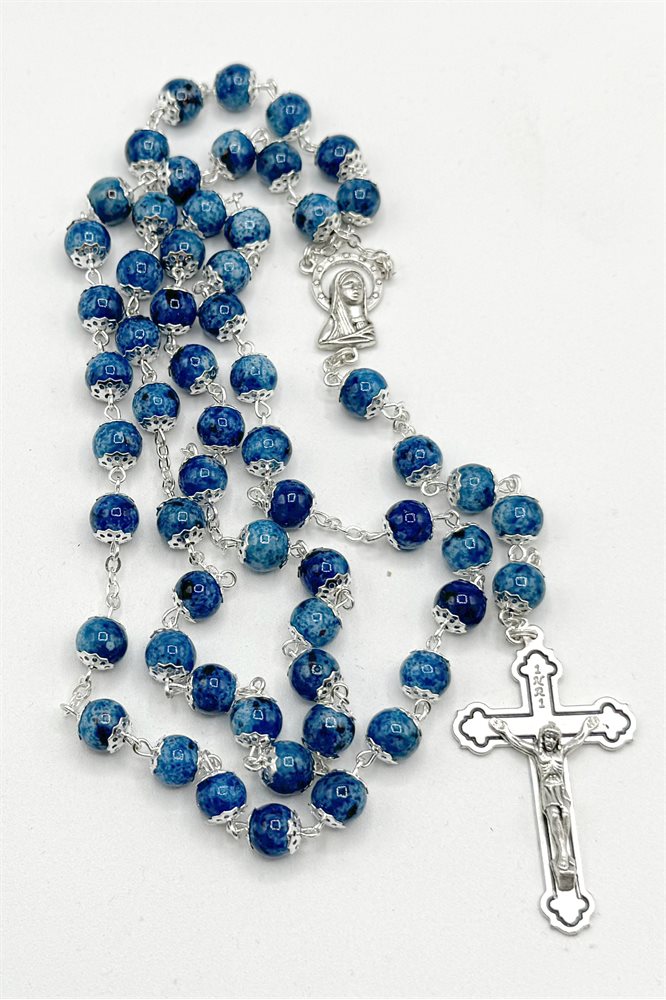 Rosary, 7 mm Sapphire Glass Beads