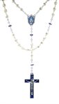 Rosary, 6 mm White Glass Beads, Assorted Color Cross