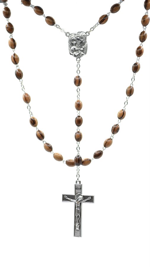 Rosary, 6 mm Striped Walnut Beads, S-F Cross