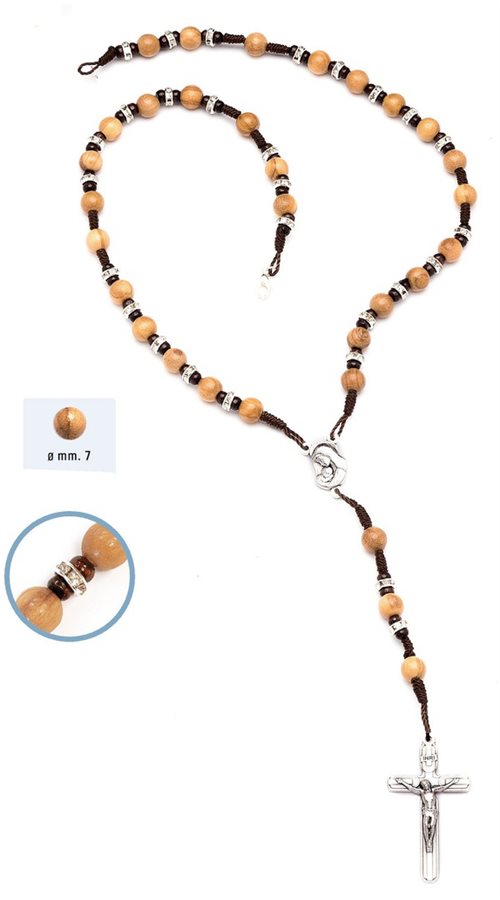 Olive wood rosary on rope, 7mm beads, tie