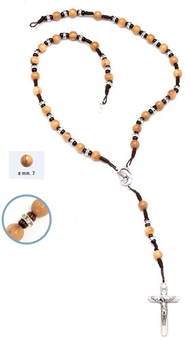 Olive wood rosary on rope, 7mm beads, tie