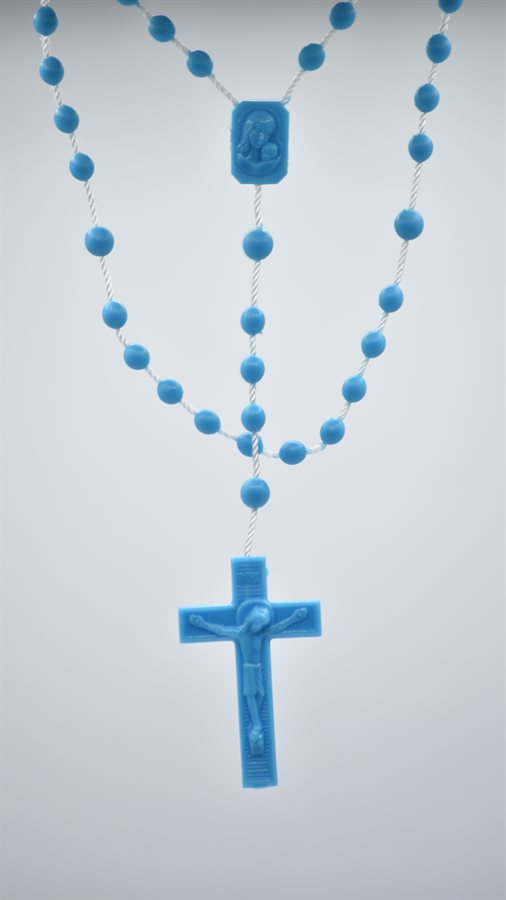 Rosary, 4 mm Blue Plastic Beads, 16"