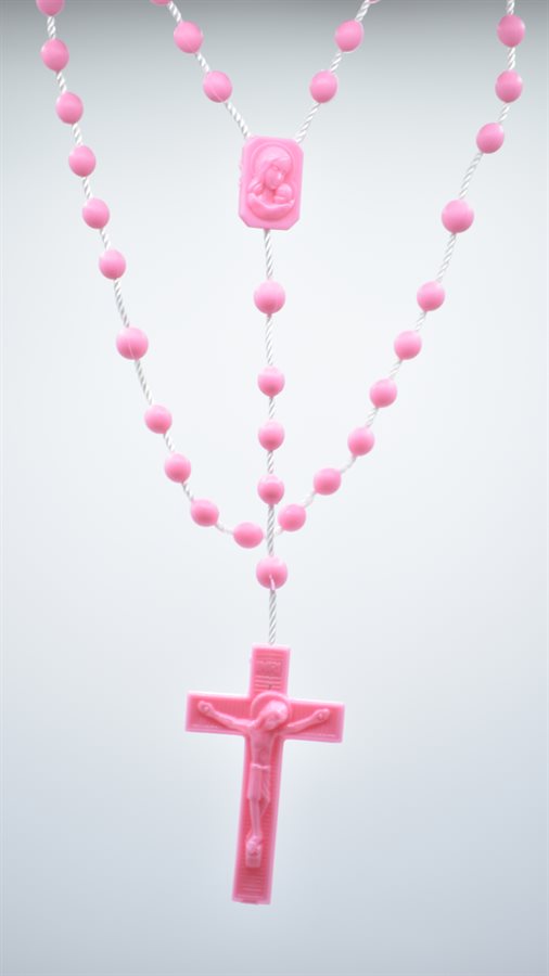 Rosary, 4 mm Pink Plastic Beads, 16"