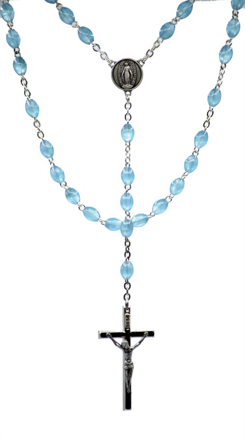 Rosary, 4mm Blue Plastic Beads, 17"