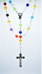 Rosary, 7 mm Colored Glass Beads, Silver finish Cros