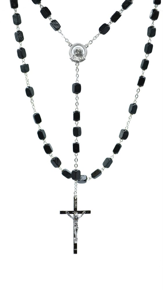 Rosary, 7 mm Black Rect. Coconut Beads, 20"