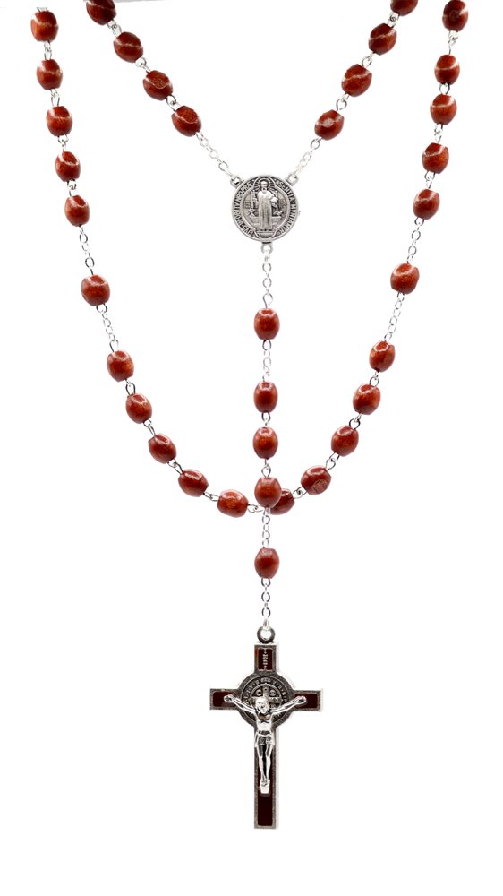 Rosary, ''St. Ben.'', 7mm L-Brown Wooden Bds, 20"