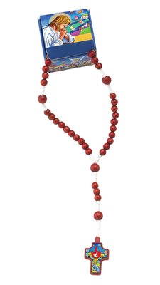 Boxed rosary, 6 mm, red, wooden beads