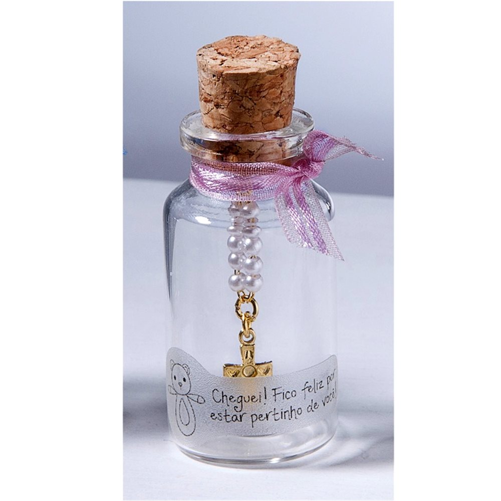 Pink decade, glass bottle, cork, 2.4"