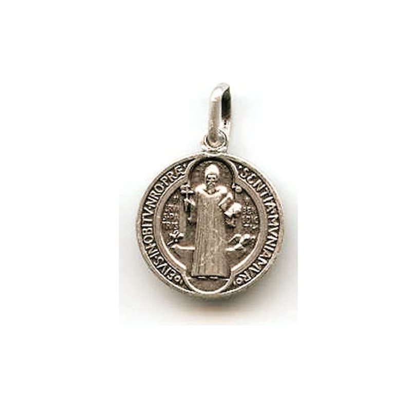 Médaille Saint Benoit en métal argent frappé 18 mm