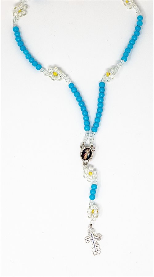 Blue beads and flowers rosary, 5mm