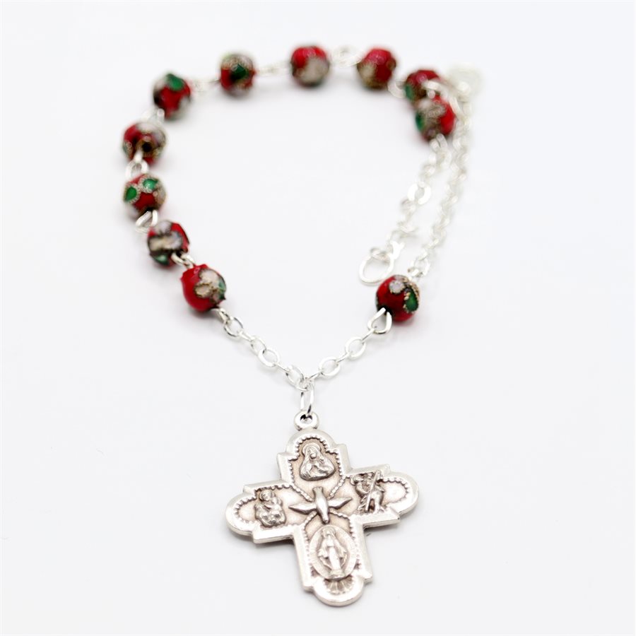 Decade Rosary, 6 mm Red Glass Beads, 8½"