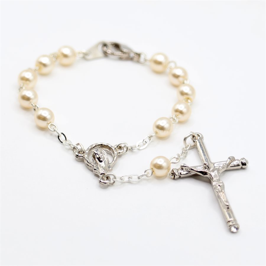 Decade Rosary, 6mm White Round Glass Bds, 6½"