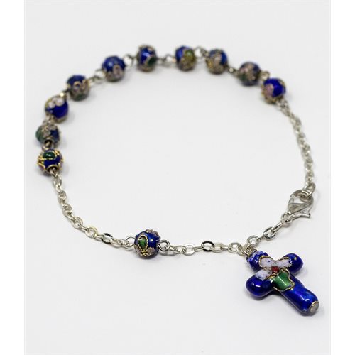 Decade Rosary, 6 mm Dark Blue Glass Beads, 8½"