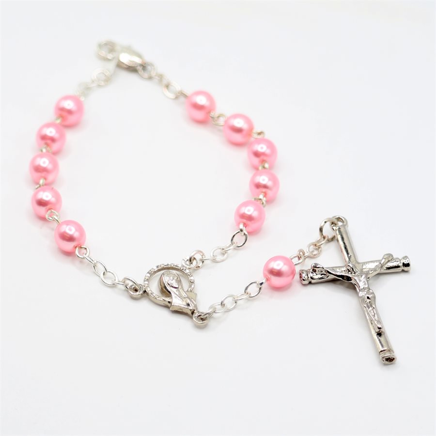Decade Rosary, 6mm Pink Round Glass Bds, 6½"