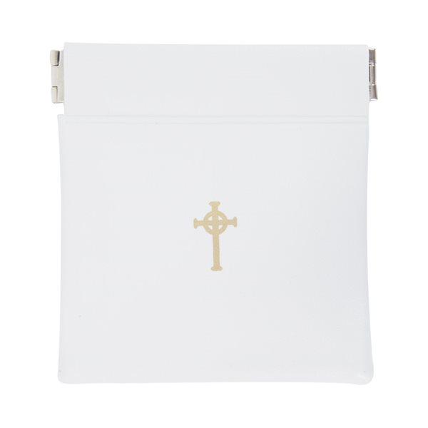 White Vinyl Rosary Case, Cross, 3½ x 3¾"