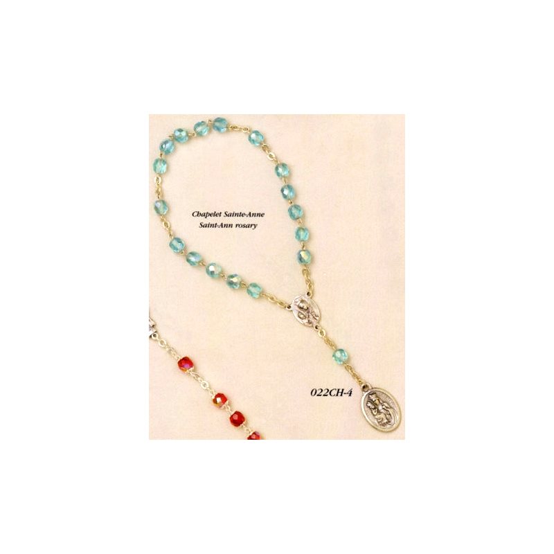 Silver Plated Aqua Crystal St. Anne of Beaupre Rosary