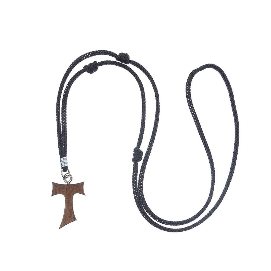 Wood Tao Cross Pendant 3 cm, with lace