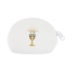 White Nylon Rosary Case With Gold Chalice, 2.5" x 3.5"