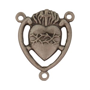 Rosary Center In Oxidized Metal, Heart-Shaped.