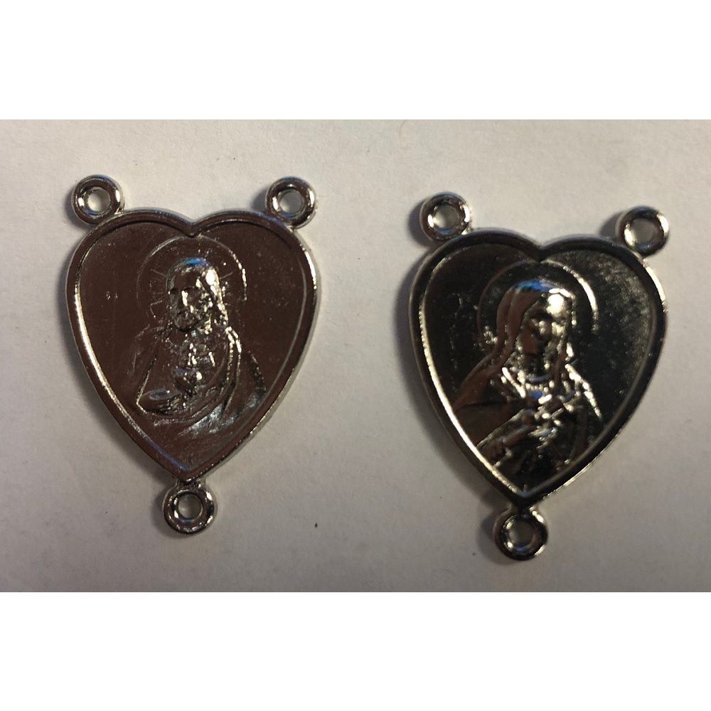Coeur à Chapelet SC de Jésus / SC de Marie en Métal Argenté Coeur à Chapelet SC de Jésus / SC de Marie en Métal Argenté