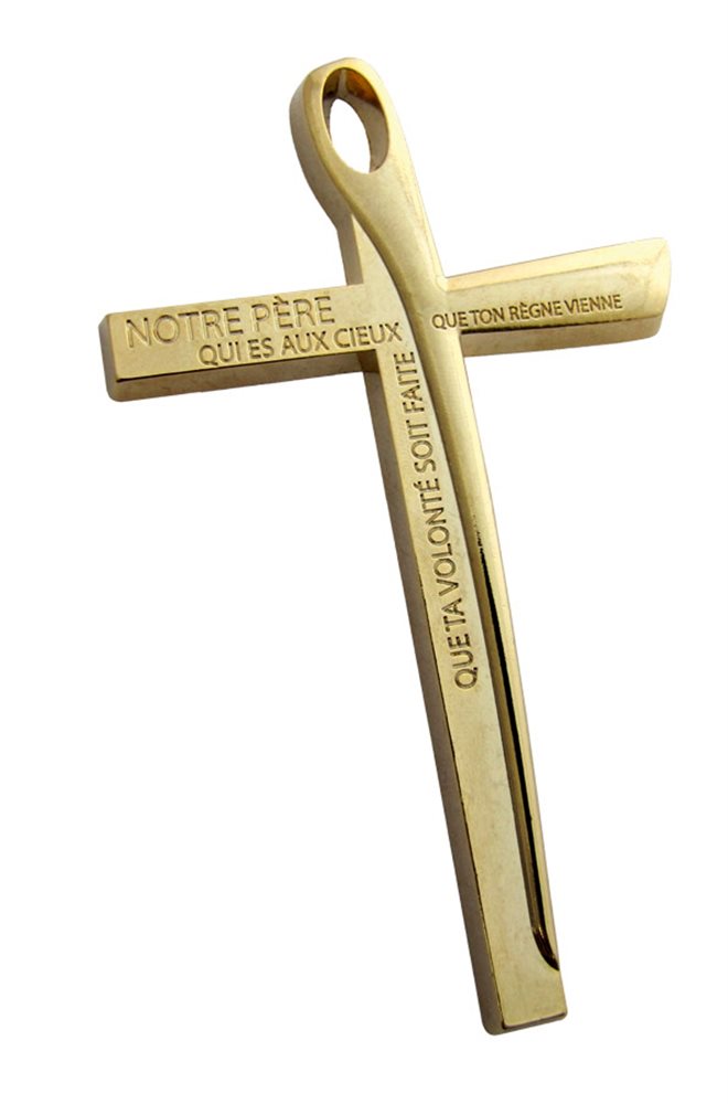 "Notre Père" Gold Zamak Wall Cross, 3 5 / 8'', French