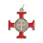 Croix Saint Benoît émail rouge  /  argent, 4 cm