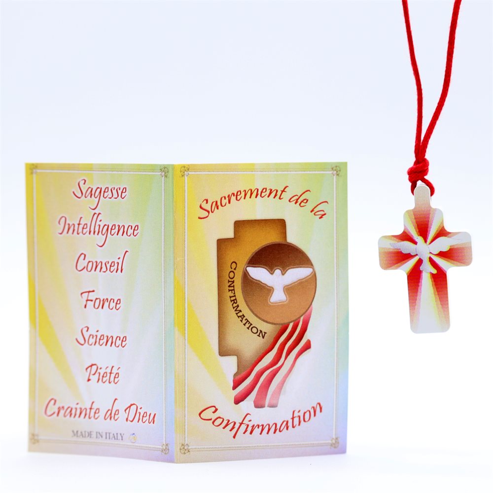 Necklace with wooden Cross & Red String, French