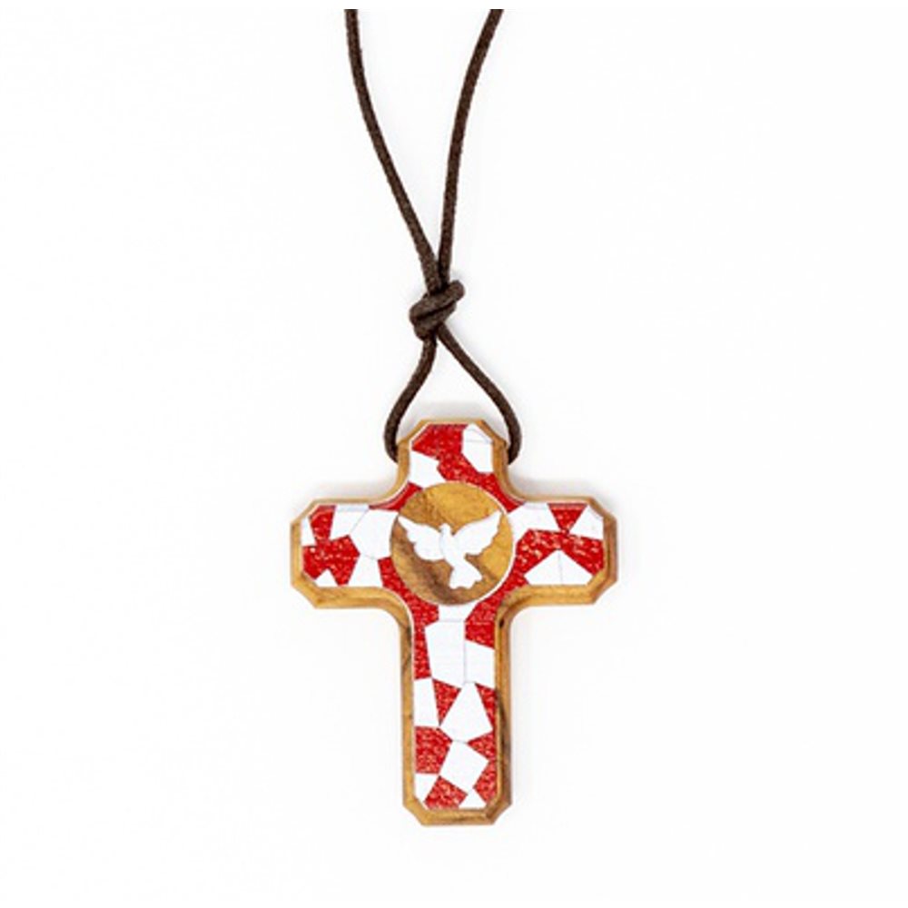 Red colored wooden cross necklace with rope, 2 "