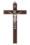 Crucifix en bois, corpus argenté, 18 cm