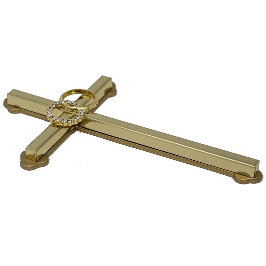 Gold Finish Cross for Wedding with Topaz Wedding Rin