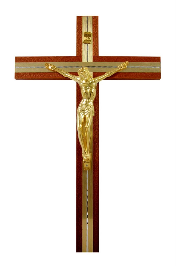 Wood & Gold Finish Crucifix, Gold Finish Corpus, 12"
