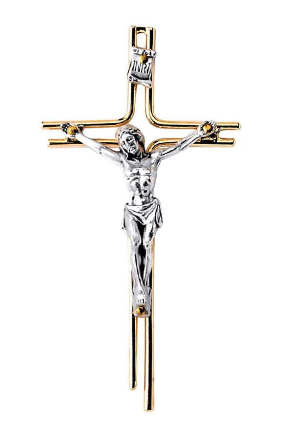 Golden Crucifix, Silver-Finish Corpus, 4"