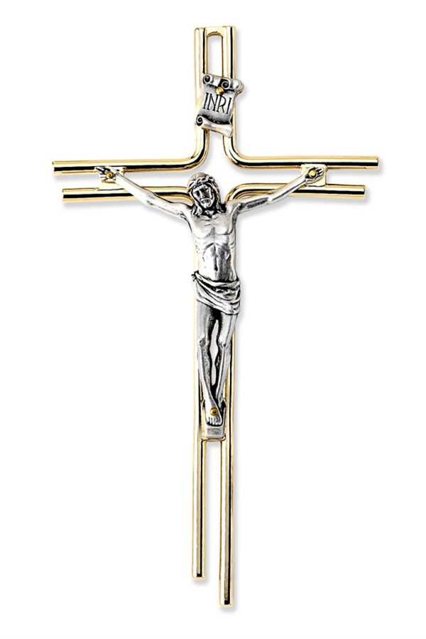 Golden Crucifix, Silver-Finish Corpus, 8"