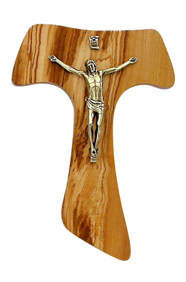 Silver-Finish Crucifix on Olive Wood Cross, 6"