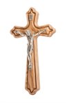 Crucifix, bois d'olivier, corpus argenté, 15 cm