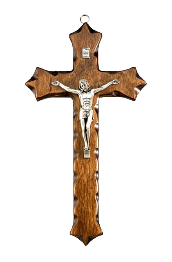 Walnut Crucifix, Silver Corpus, 10"