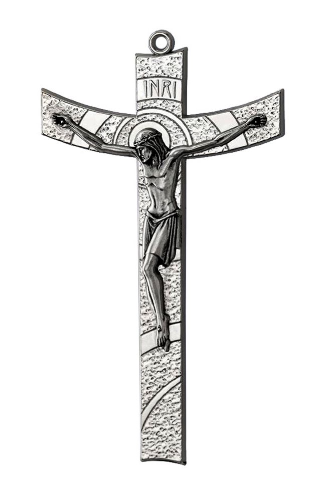 Nickel-Plated Metal Cross, Silver Corpus, 5½"