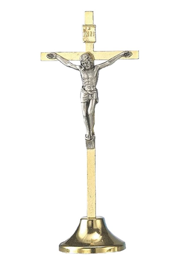 Crucifix on Base, Gold Plated, Silver Corpus, 3.9"